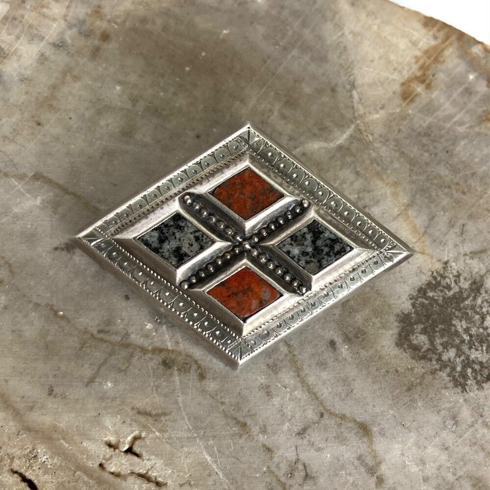 Antique Scottish Solid Sterling Silver Red Jasper… - image 1